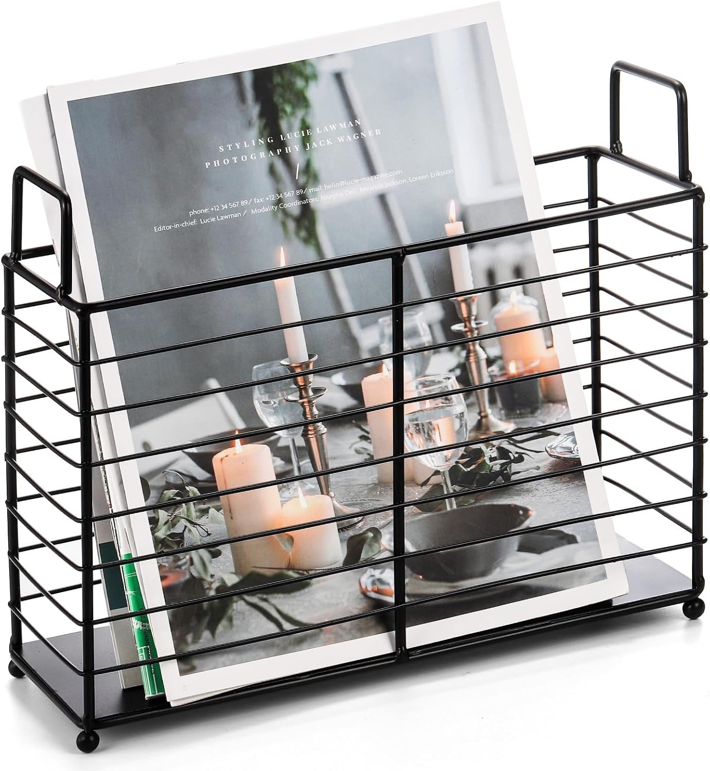 Metal Magazine Rack, Newspaper Book Tablet Storage Basket, File Holder Mail