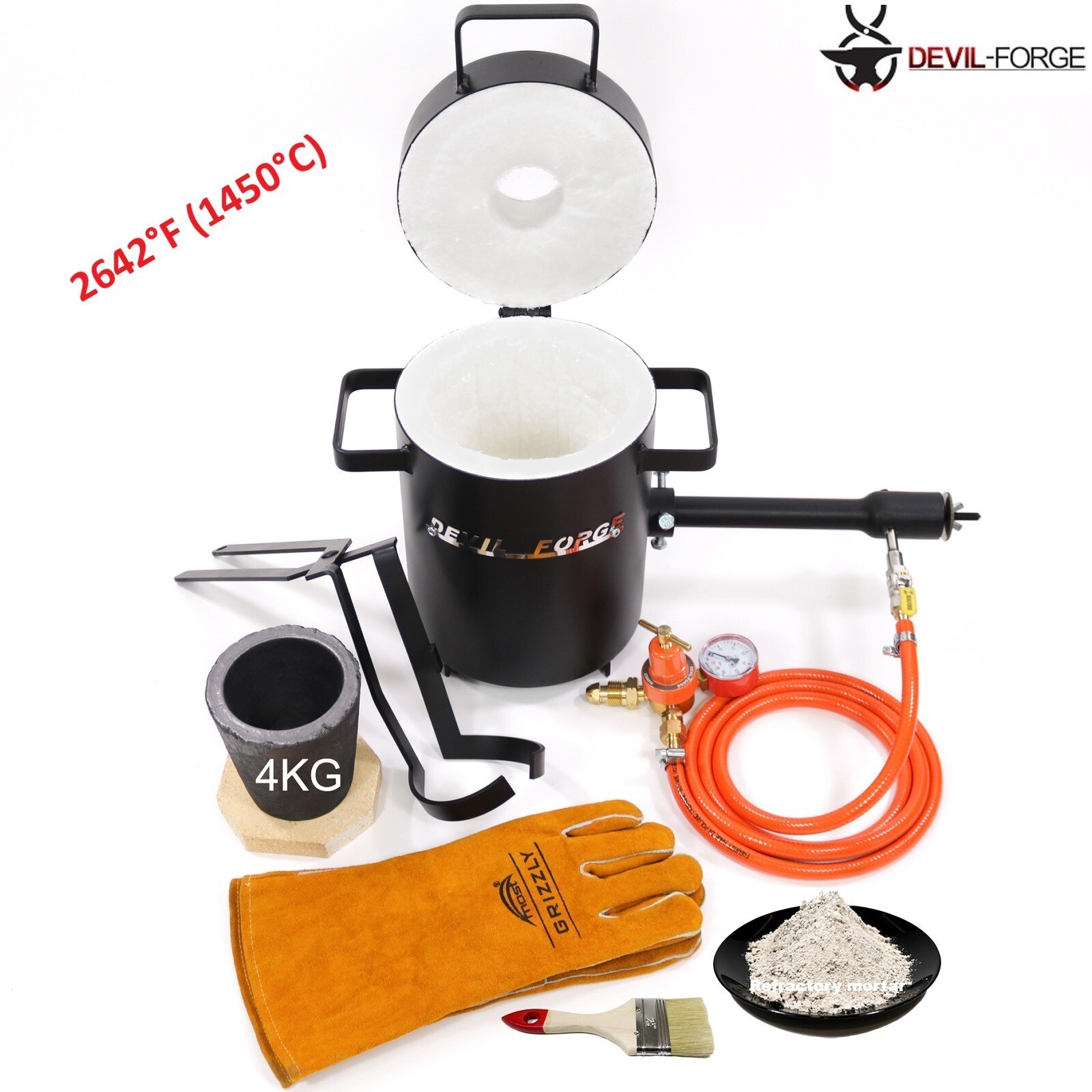 DEVIL-FORGE FB1Sb–4KG Gas Propane Furnace Foundry Kiln +Tongs,Crucible USA (NEW)