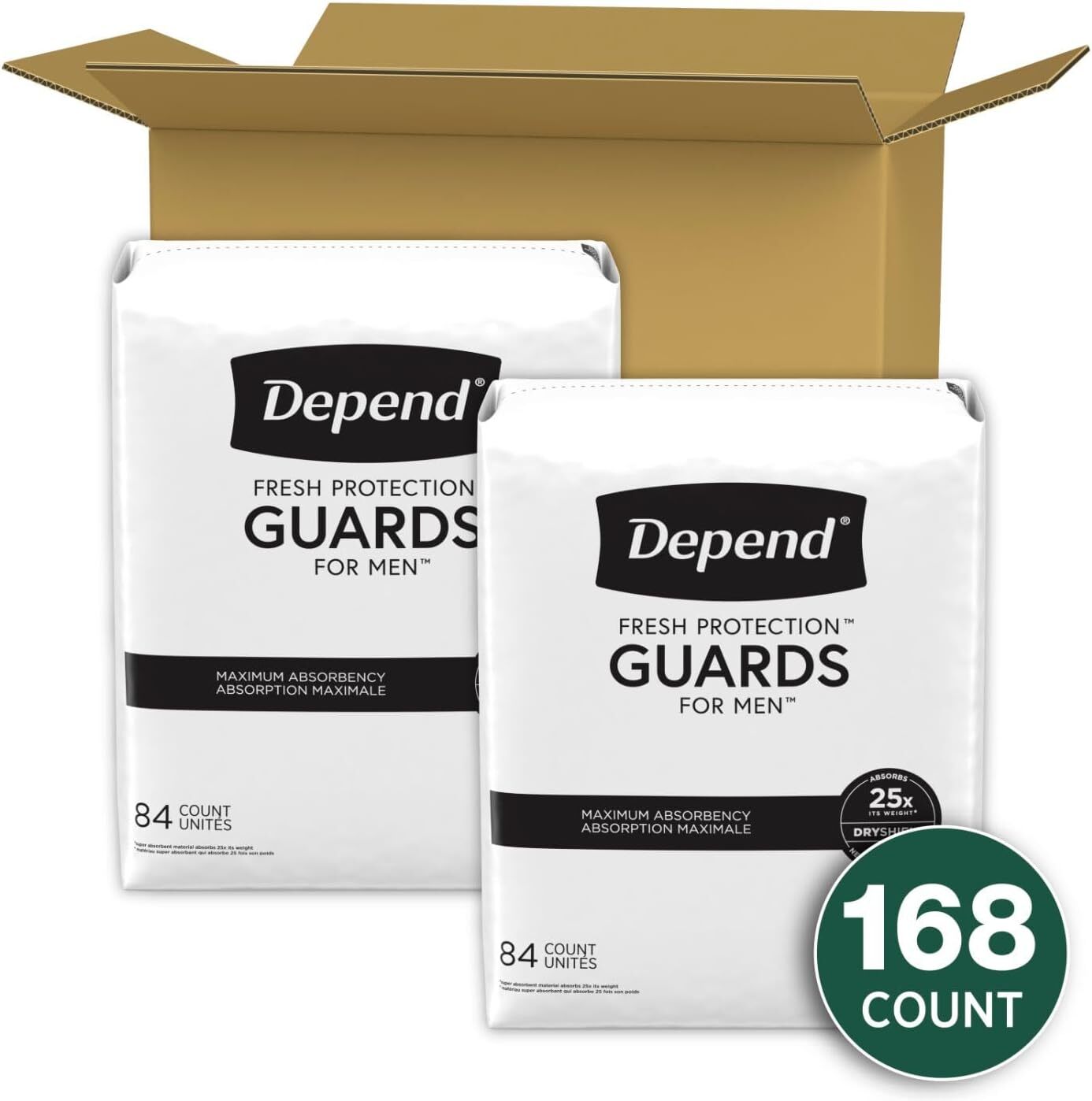 Depend Incontinence Guards/Bladder Control Pads for Men, Maximum Absorbency, 168