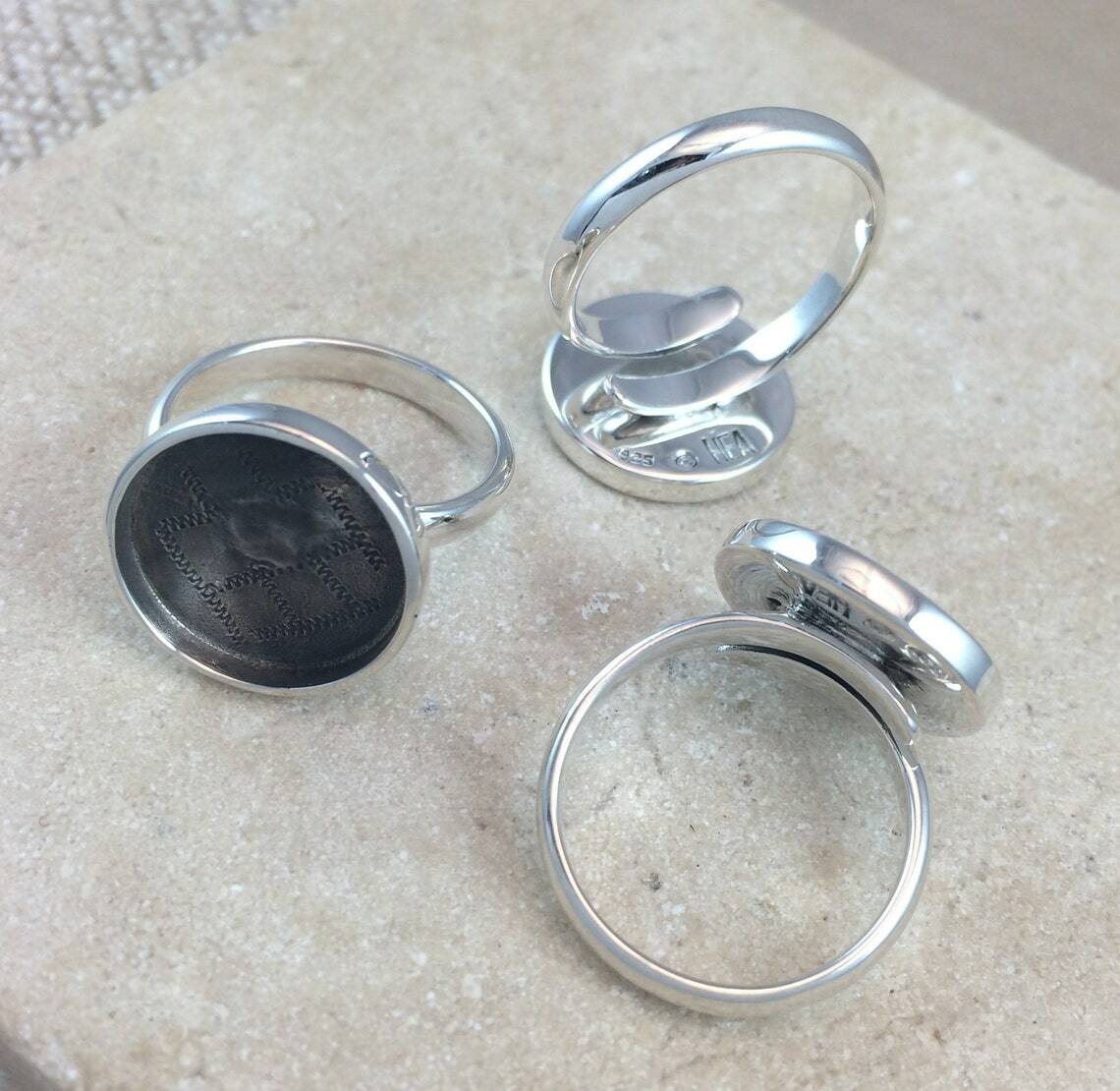 Sterling Silver Ring Blank 15mm Round Bezel Cabochon Setting Adjustable Finding
