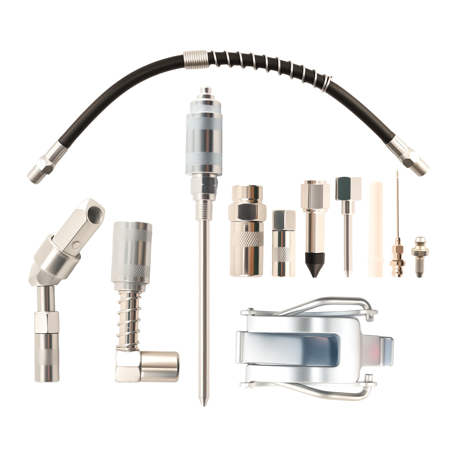 Complete Grease Gun Accessory Set 3000PSI with Spring Hose and Multiple Adapters