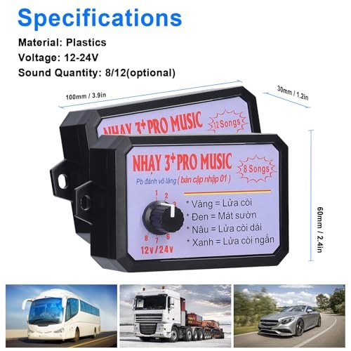 Car Horn Controller, 12-24V Adjustable Volume Levels Customizable 12 Sounds