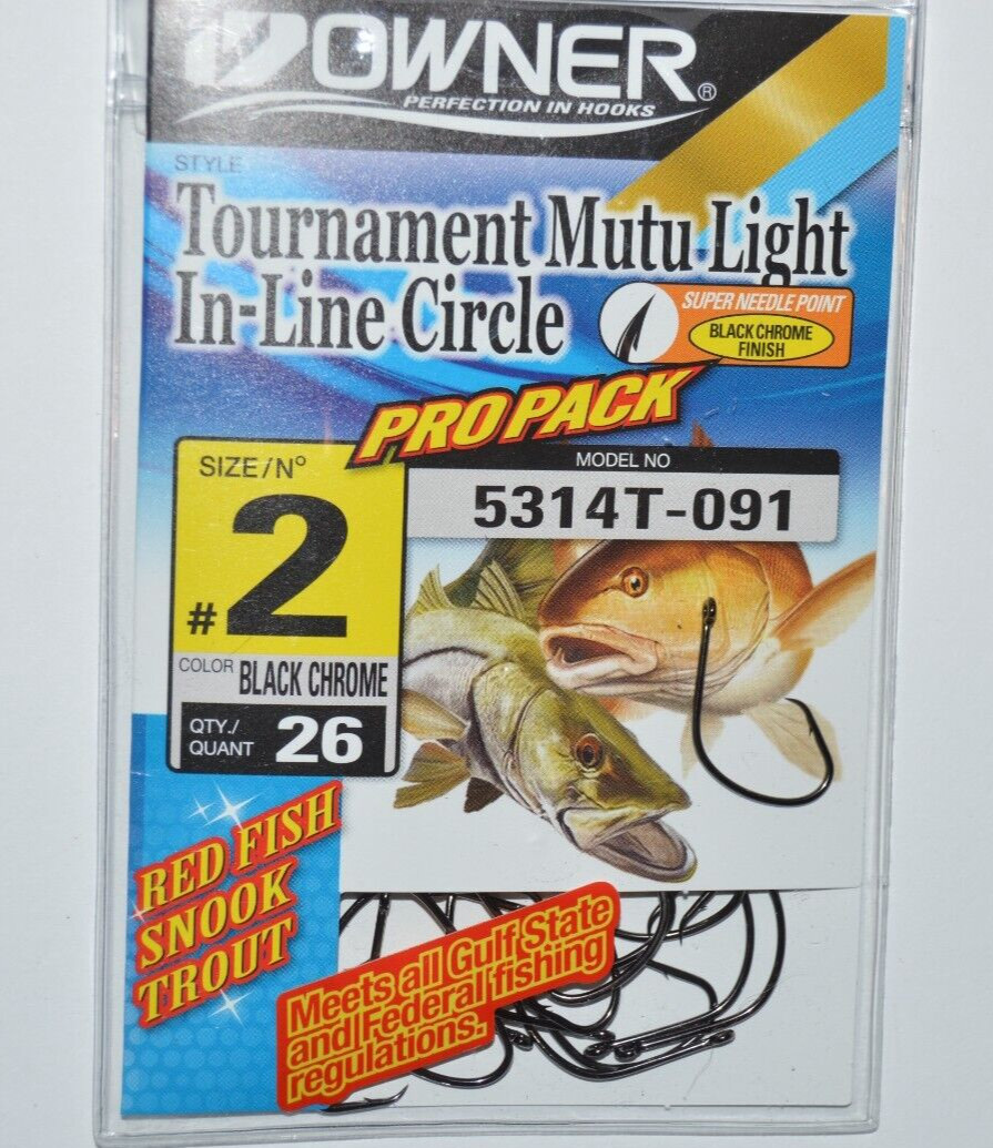 owner tournament mutu light in-line circle hooks size 2 black 5314t-091 redfish