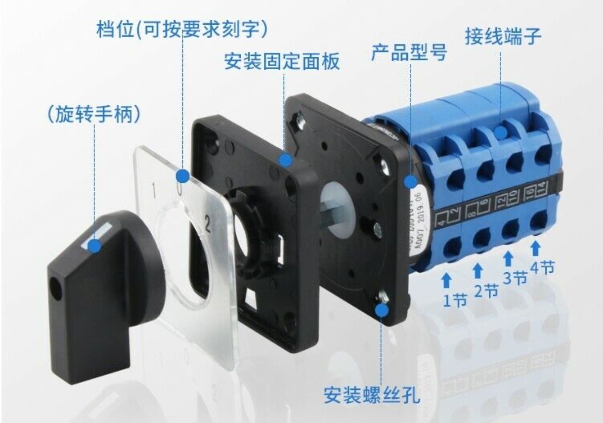 ROTARY CAM SWITCH 3 POSITION CHANGE OVER20 25, 32 63 OR 125AMP 4POLE PANEL MOUNT