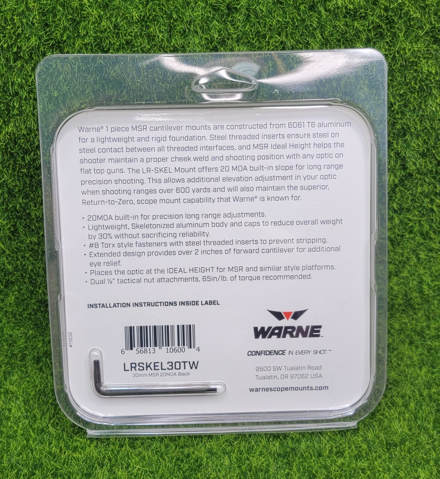 Warne Long Range Skeletonized Precision Mount Black, 20 MOA, 30mm - LRSKEL30TW
