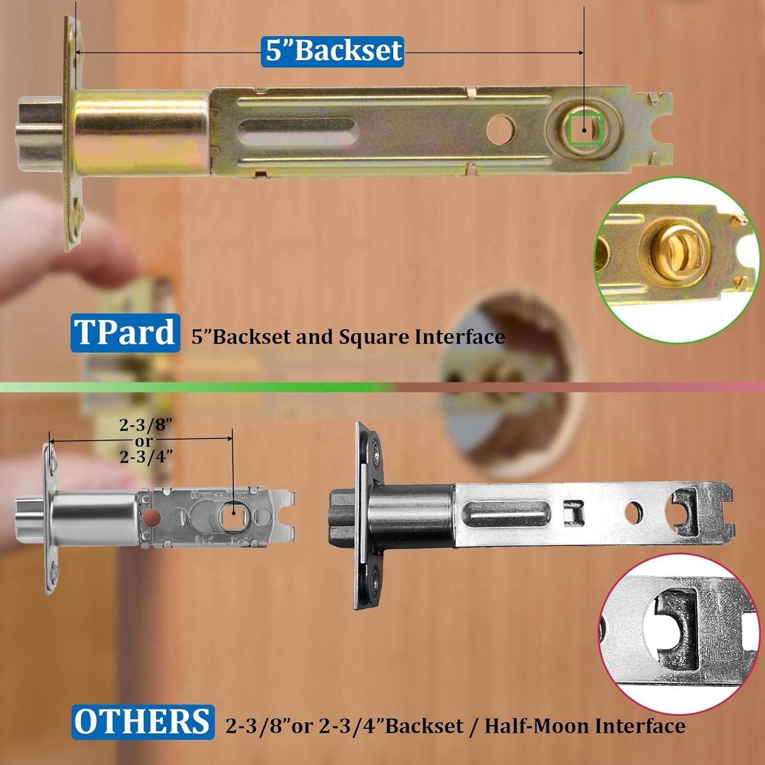 5" Backset Latch Keyed Entry Door Knob with Lock and Key, Standard Square Interf