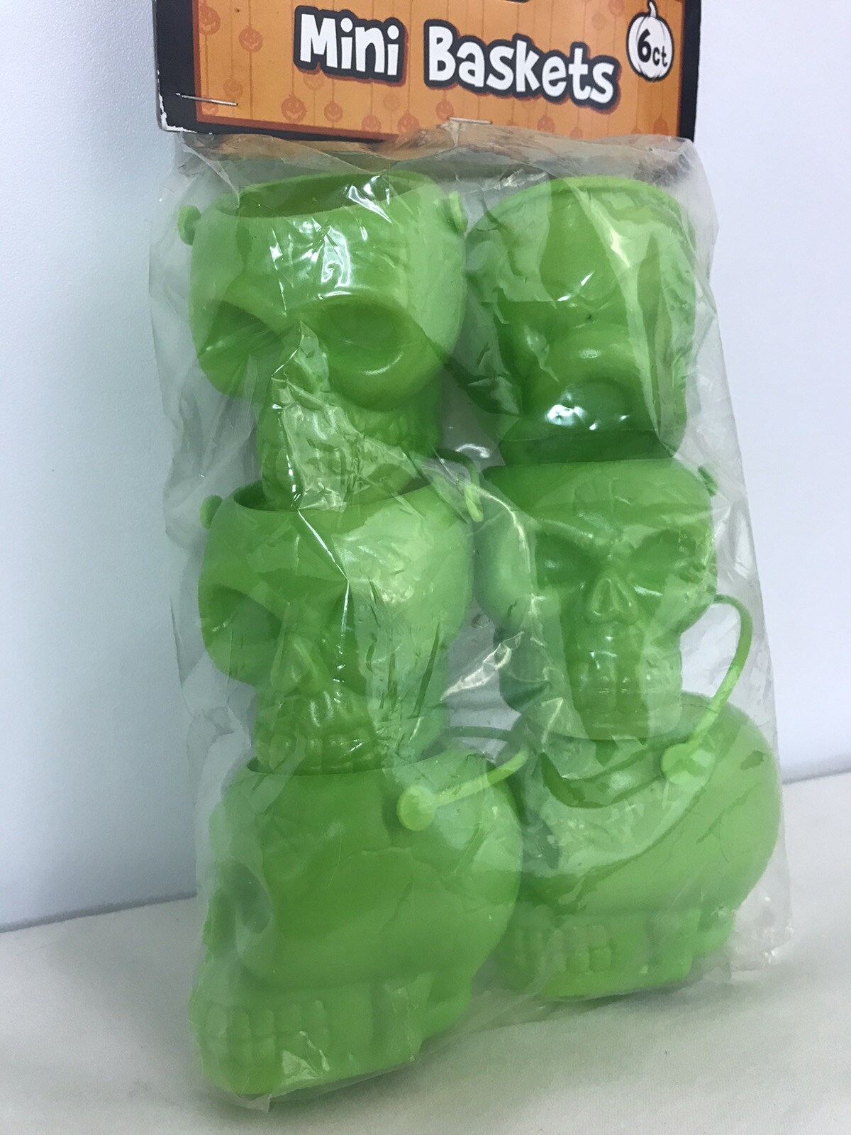 2" Mini Green Skeleton Buckets (6 Pack) Halloween Trick or Treat Candy Cups