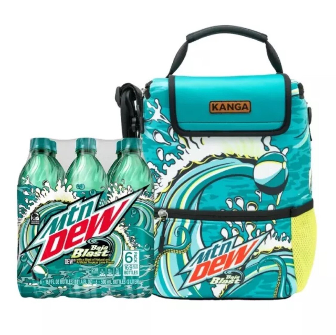 RARE Mountain Dew Baja Blast 6 pack 16.9 fl oz bottles & Kanga Cooler Bundle