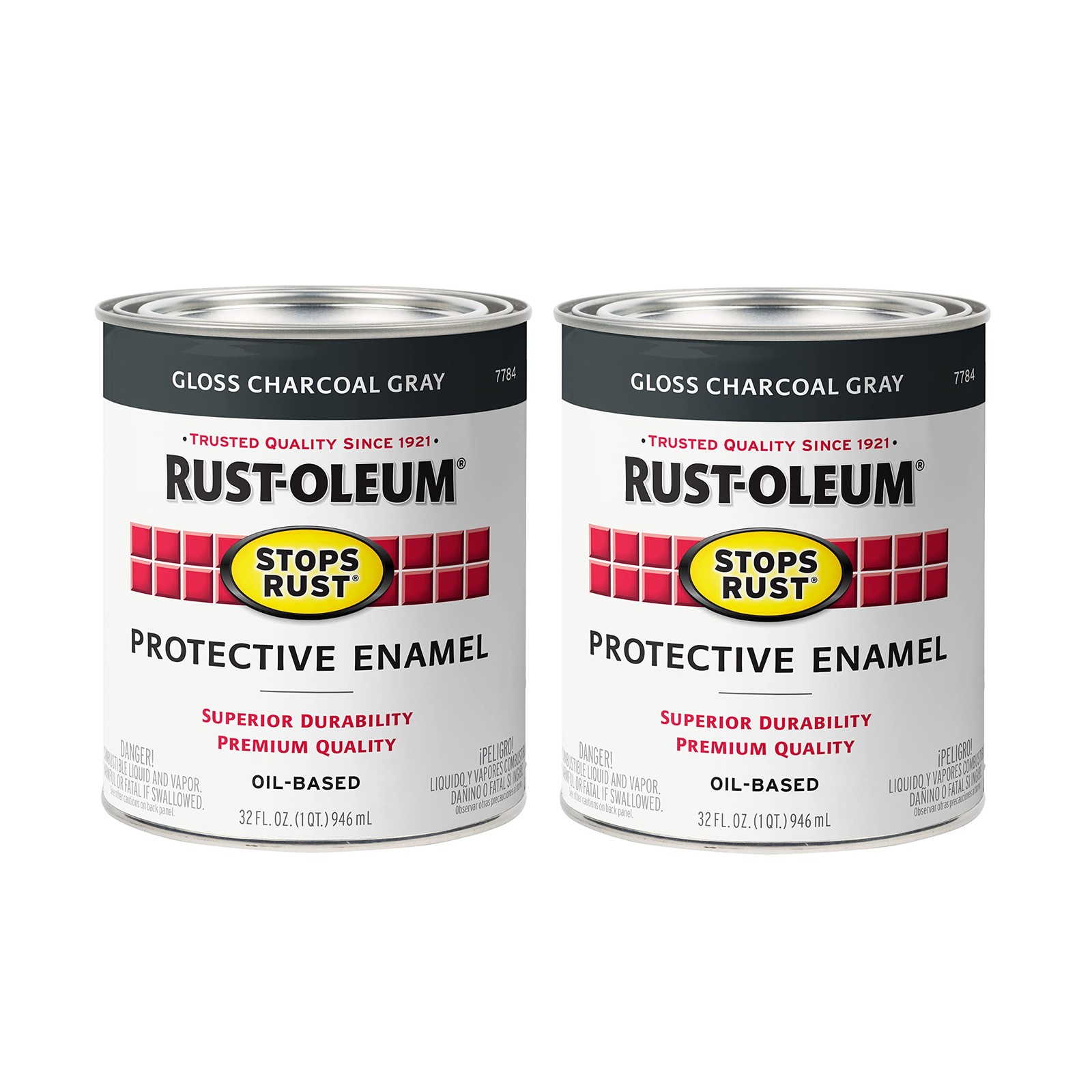 Rust-Oleum 7784502-2PK Stops Rust Brush On Paint, Quart, Gloss Charcoal Gray,...