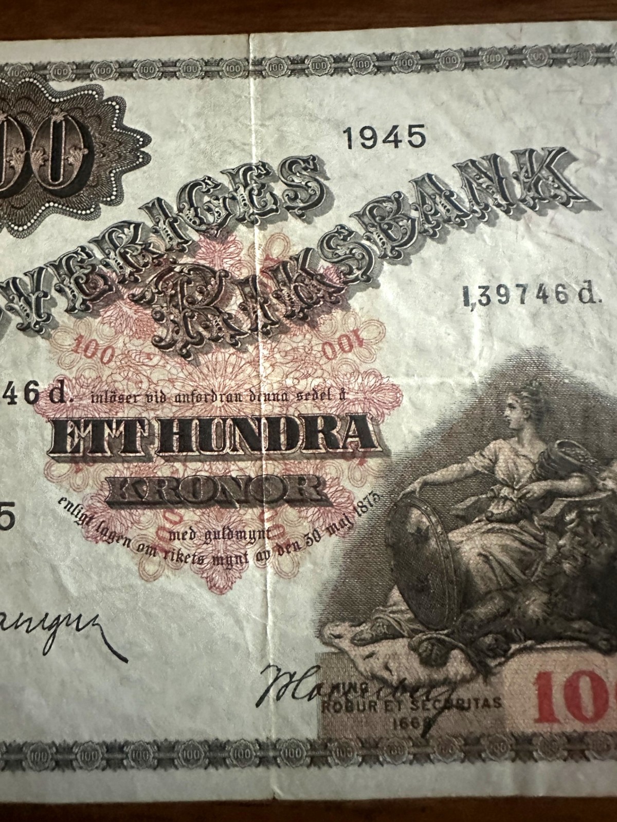 Sweden 1945 100Kr Bank note