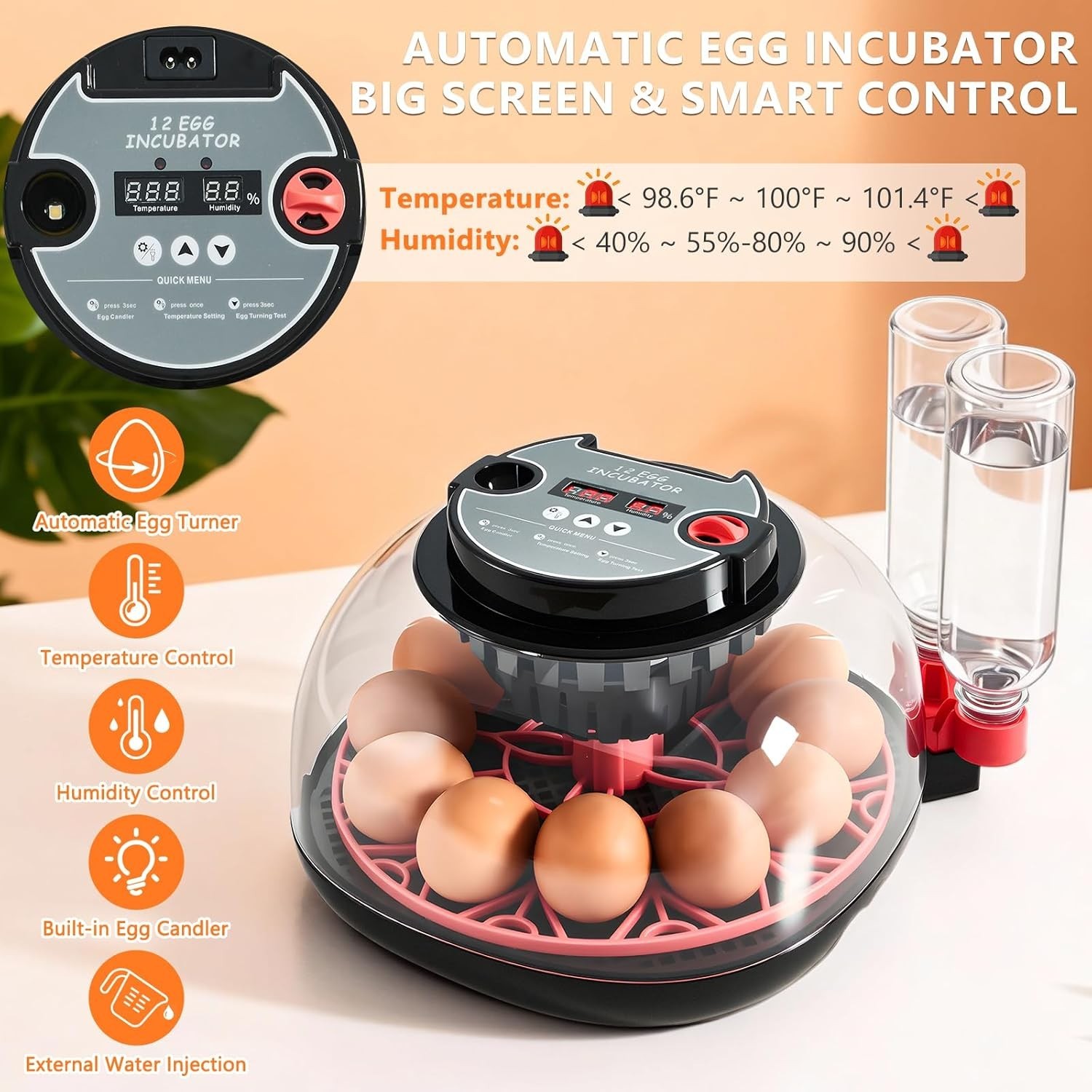 Incubators for Hatching Eggs - 12 Egg Capacity, Egg Incubator with Automatic
