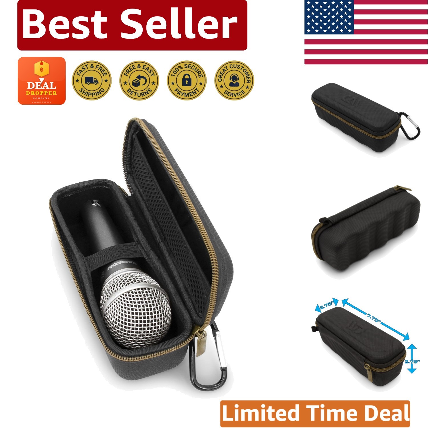 Sleek Portable Microphone Case for Dynamic Wired Mics - Non-Slip Grip Included