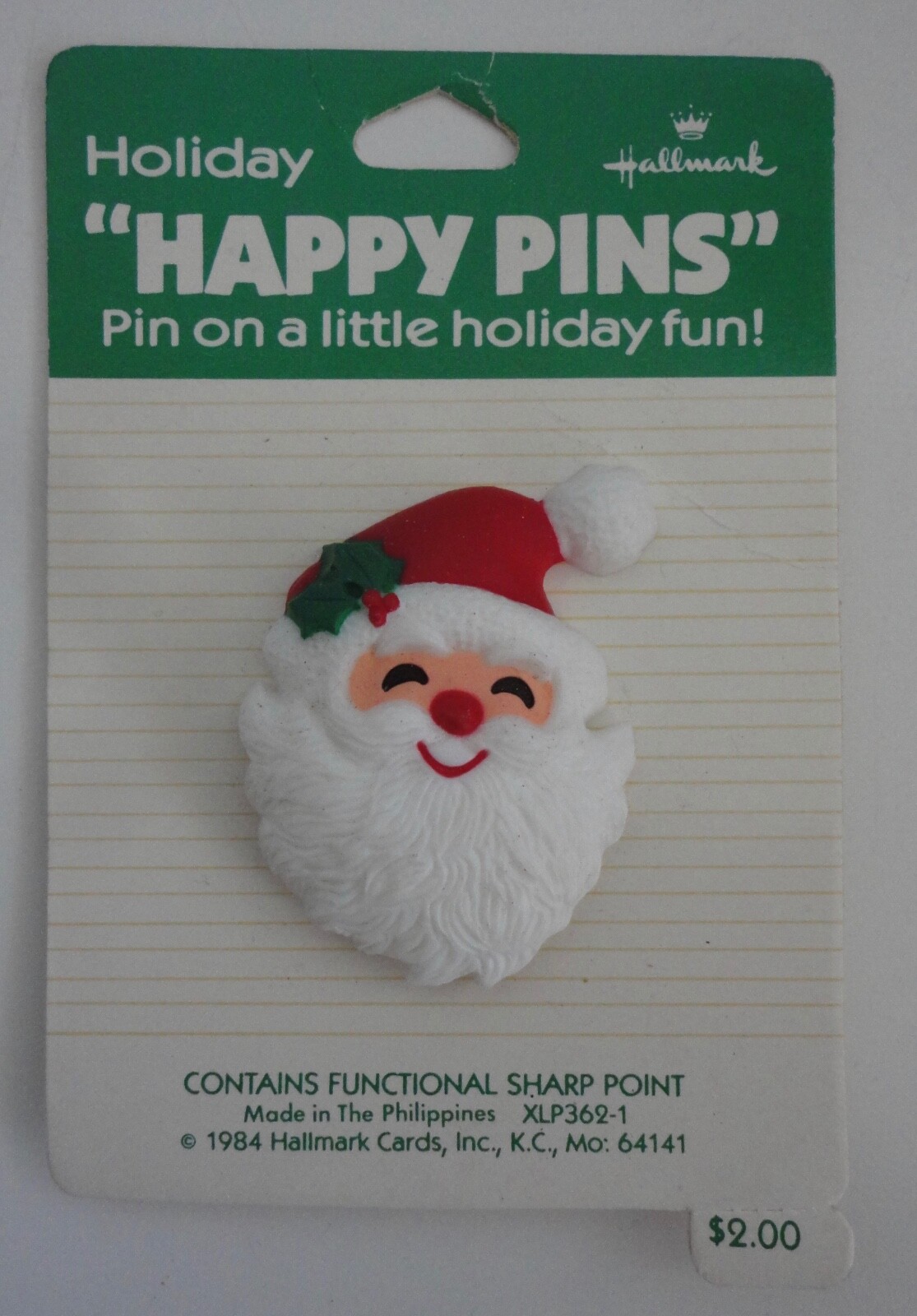 Vintage 1984 Hallmark Santa Holiday Happy Lapel Christmas Pin New MOC
