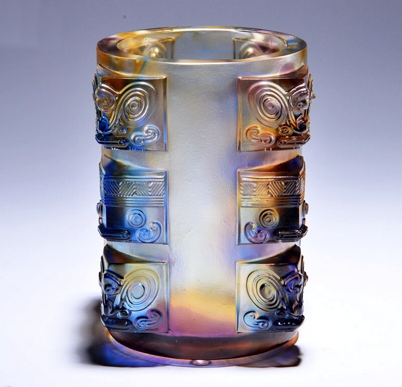 4.4" Chinese Liu Li Crystal Glass Pen Holder Table Decor Gift Hand Craft