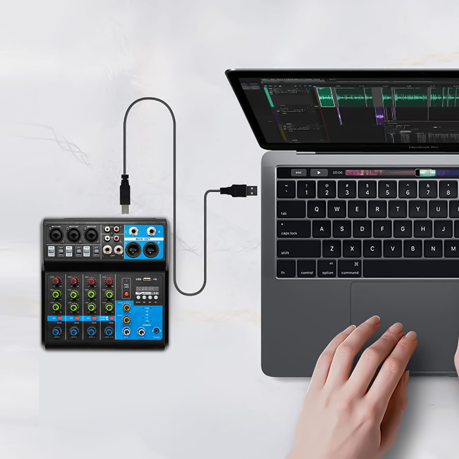 5-Channel Mixing Console Live Studio Audio Mixer Sound Board DJ USB Interface