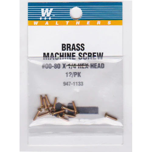 Walthers 947-1133 #0-80 Brass Hex Head Machine Screws 1/4 x .060" (12)'