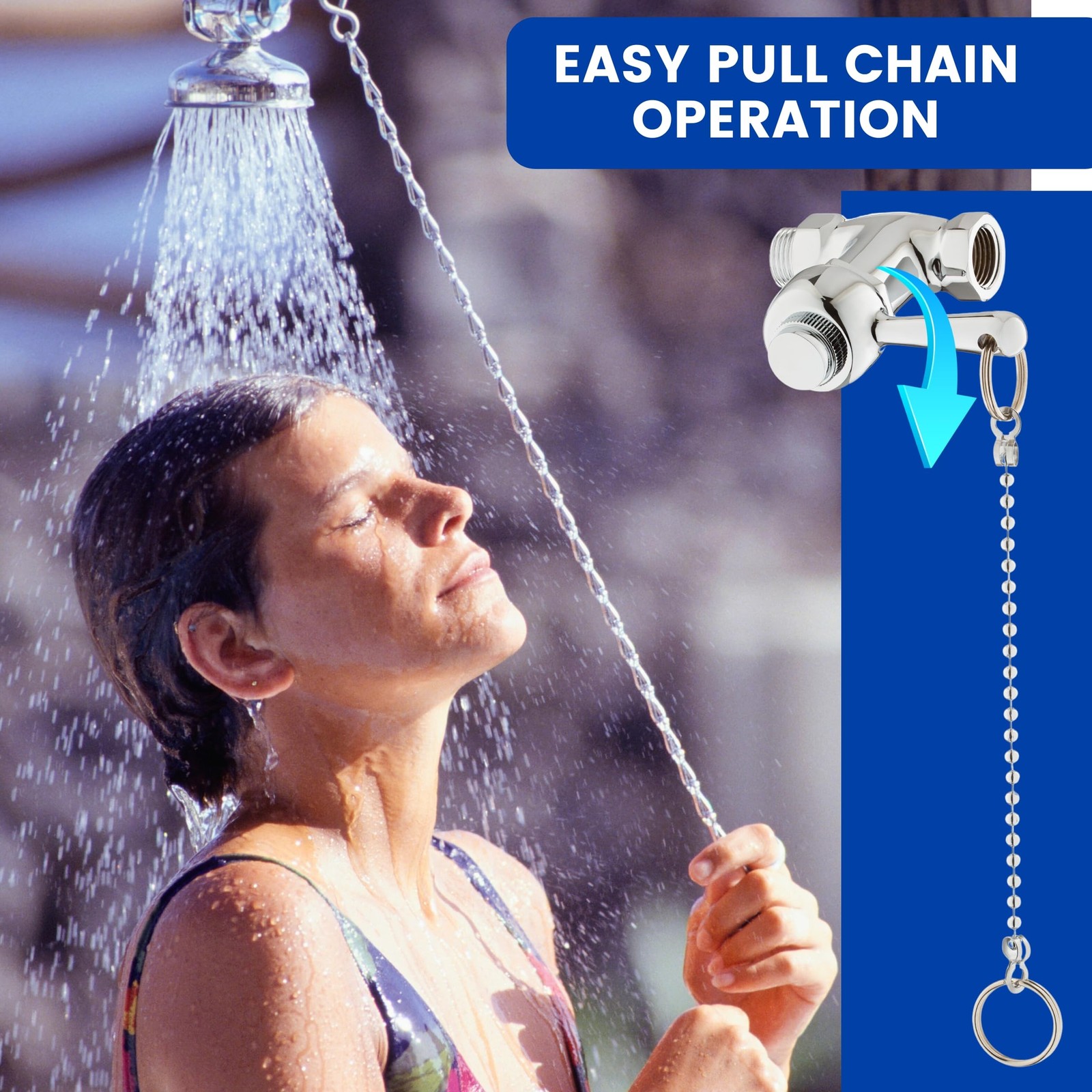Self-Closing Shower Valve with Pull Chain Chrome Indoor Outdoor Use