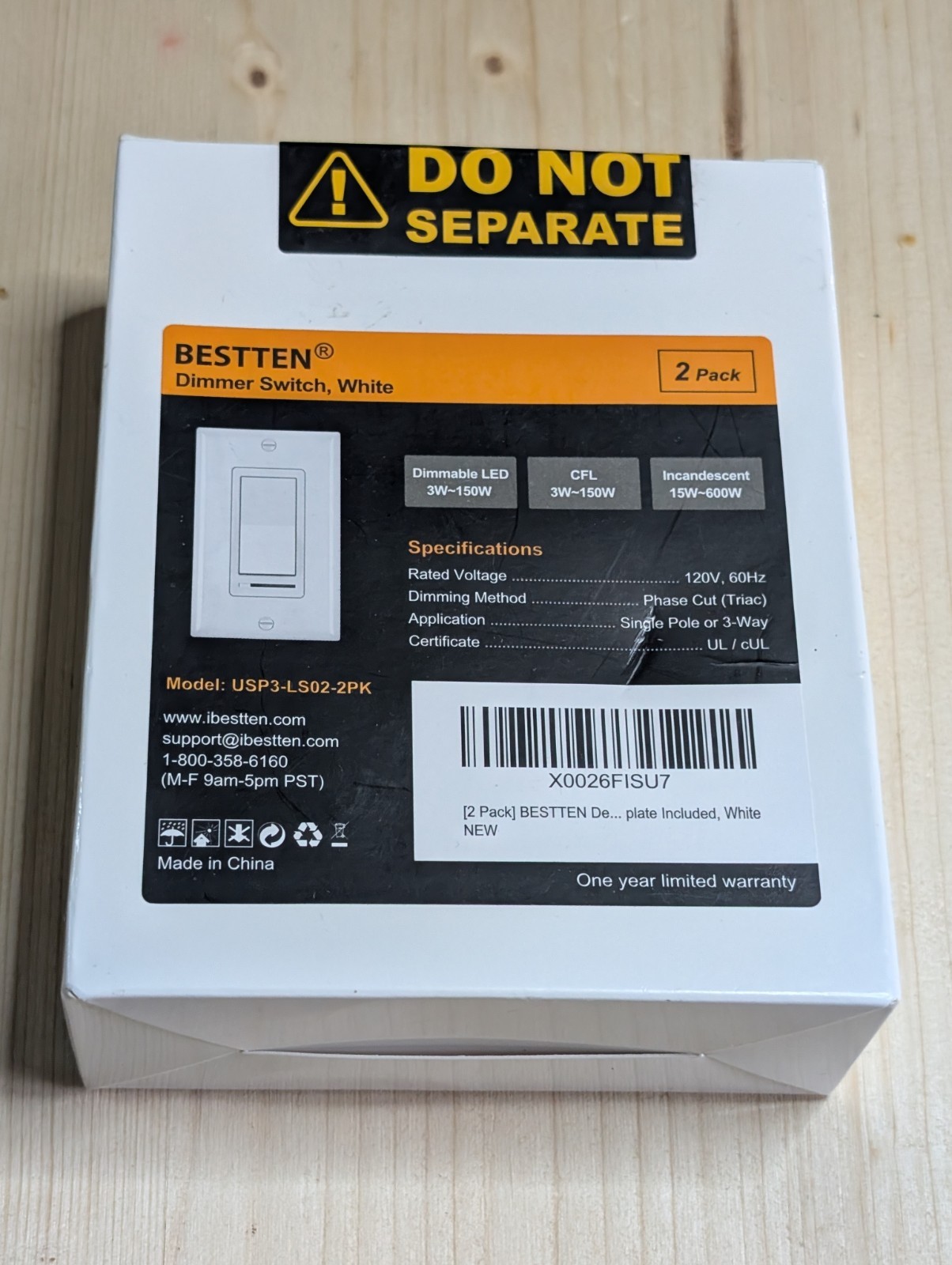 Bestten Dinner Switch USP3-LS02-2PK 2 Pack - White