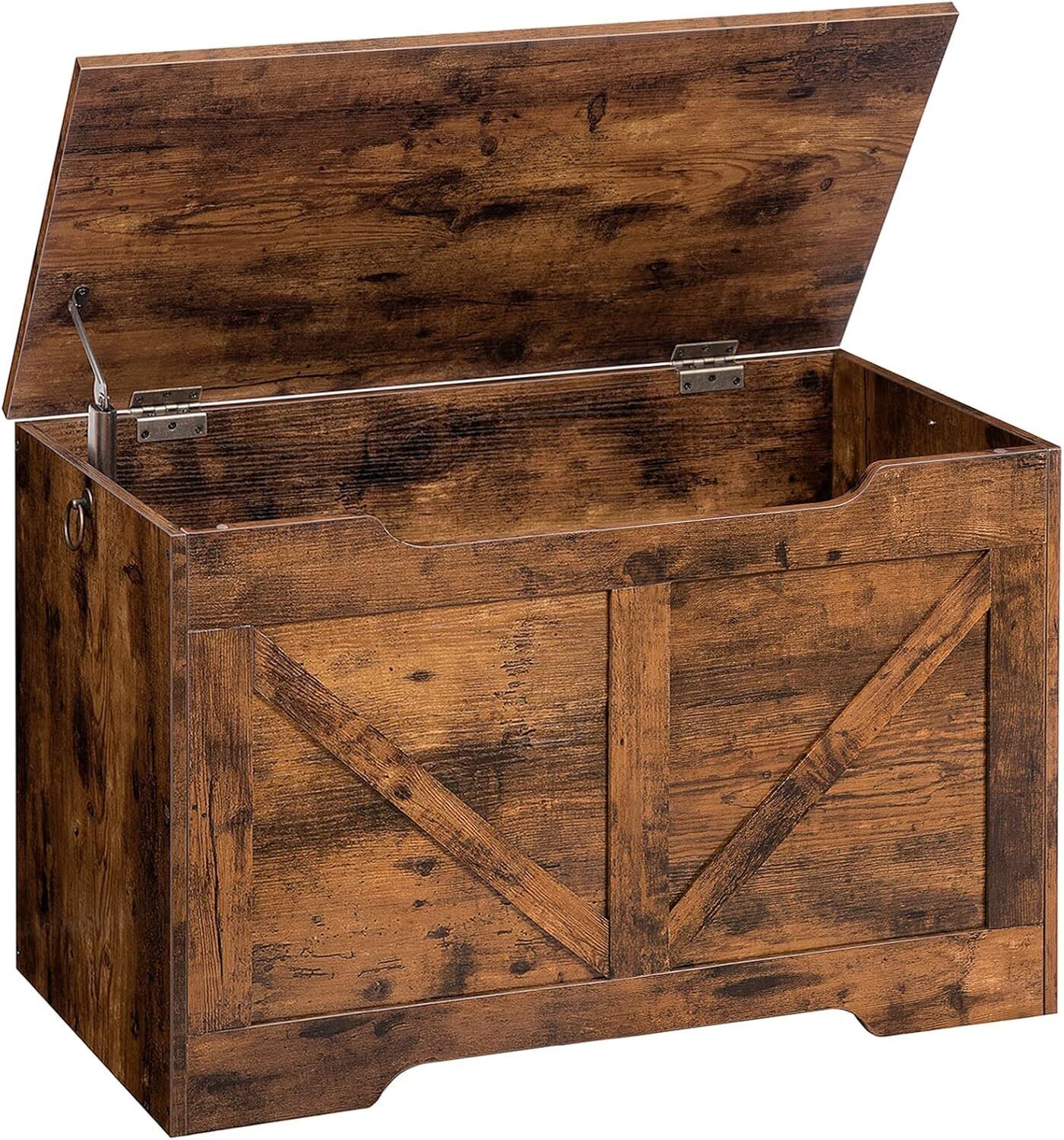 Storage Bench, 29.5” Retro Wooden Storage Chest with U-Shaped Cut-Out Pull