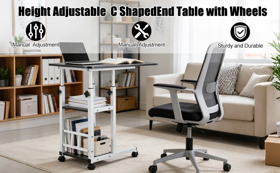 Rolling Laptop Desk Adjustable Notebook Computer Stand Bed Sofa Table Food Tray