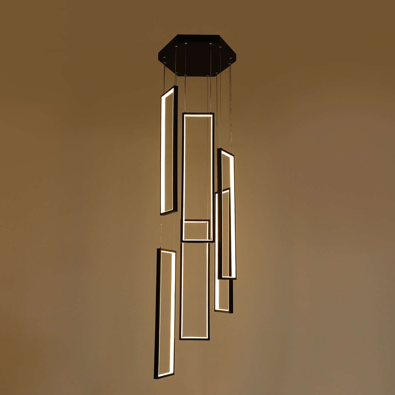 Modern Chandelier with Remote Control LED Contemporary Lighting Fixture 6 Rings
