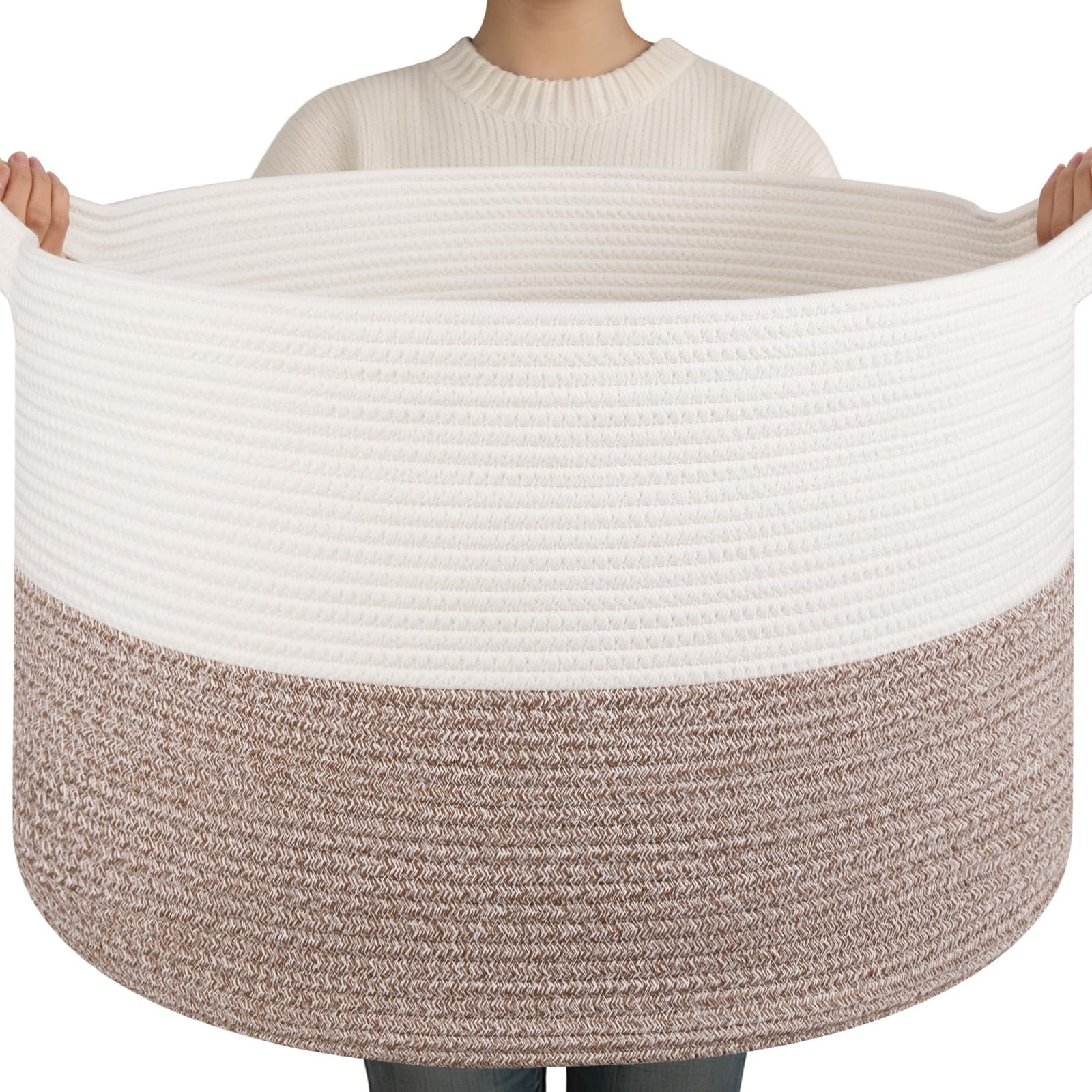 90L XXXLarge Blanket Basket for Living Room, 21.7" x 13.8" Woven Cotton Rope ...