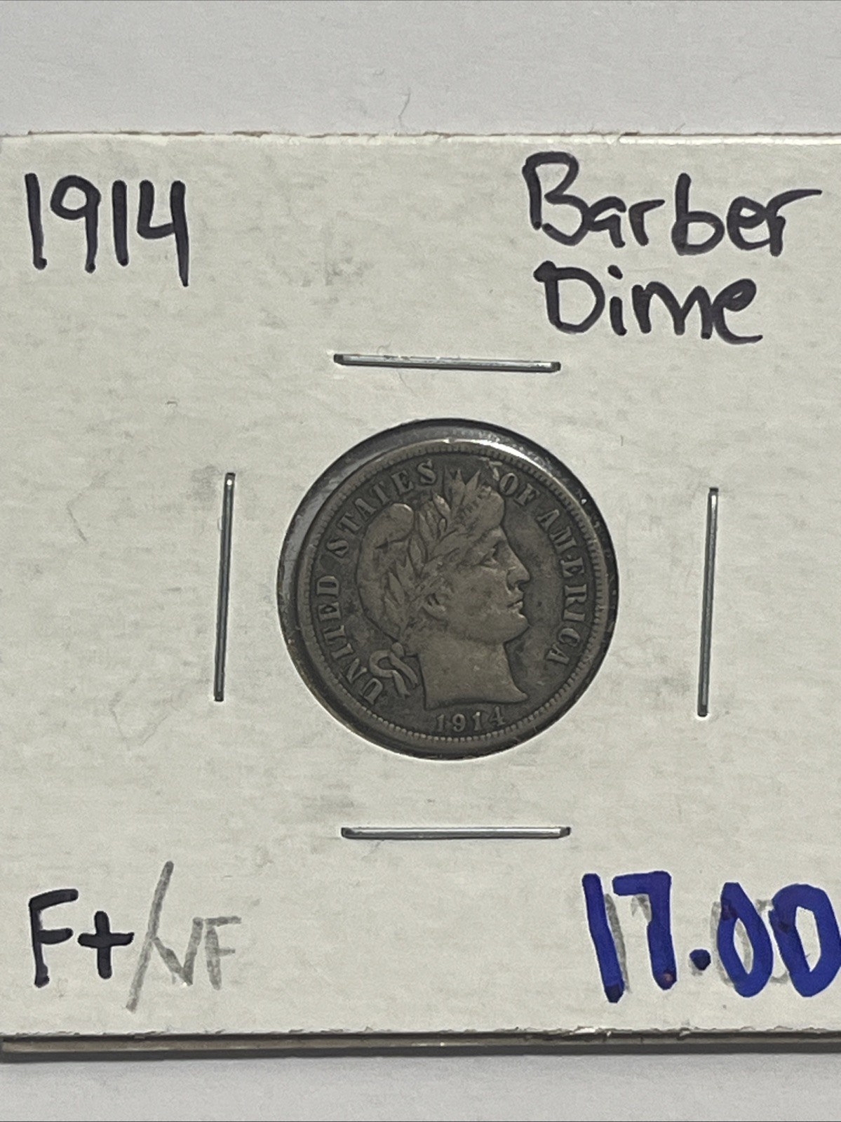 1914-P Philadelphia Barber Liberty Head Dime, US 10c Silver Type Coin