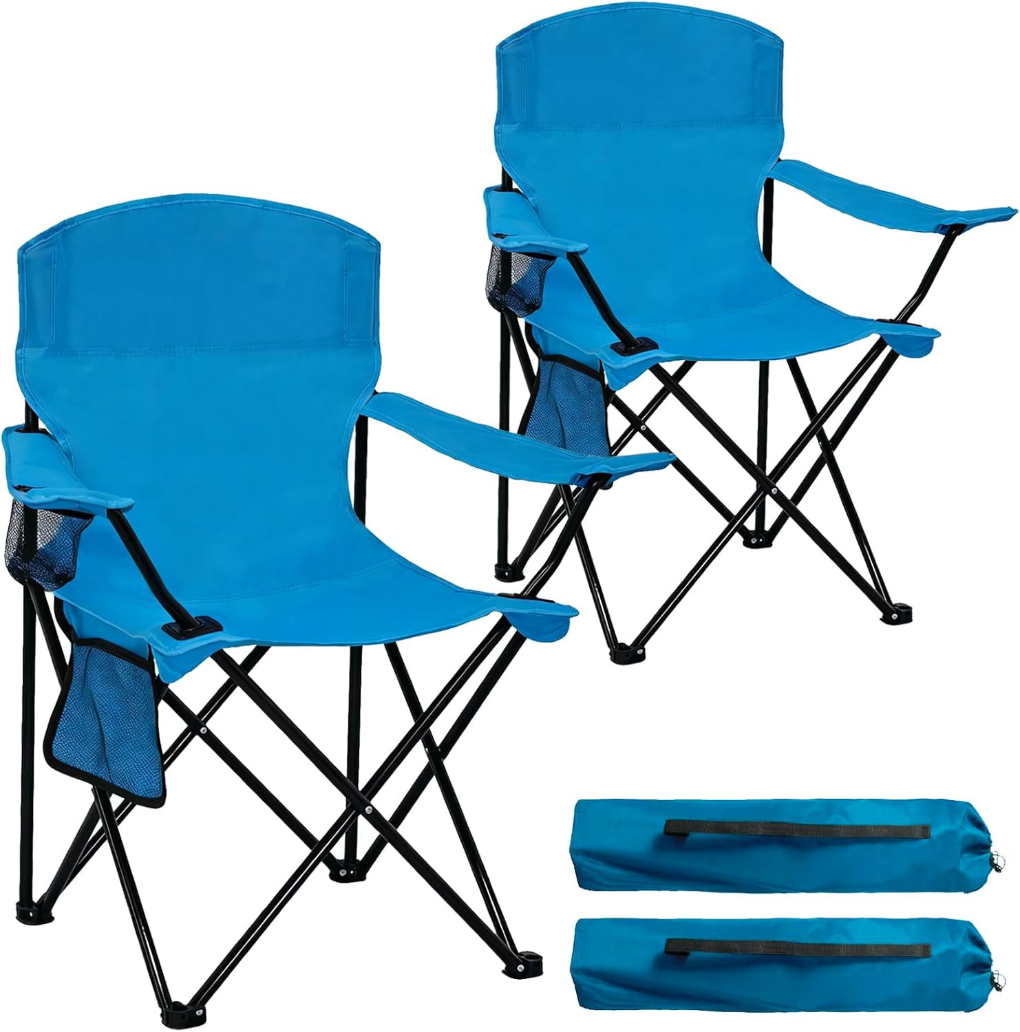 2 Pack Folding Camping Chair with Cup Holder & Side Storage Bag 300Lbs Capacity