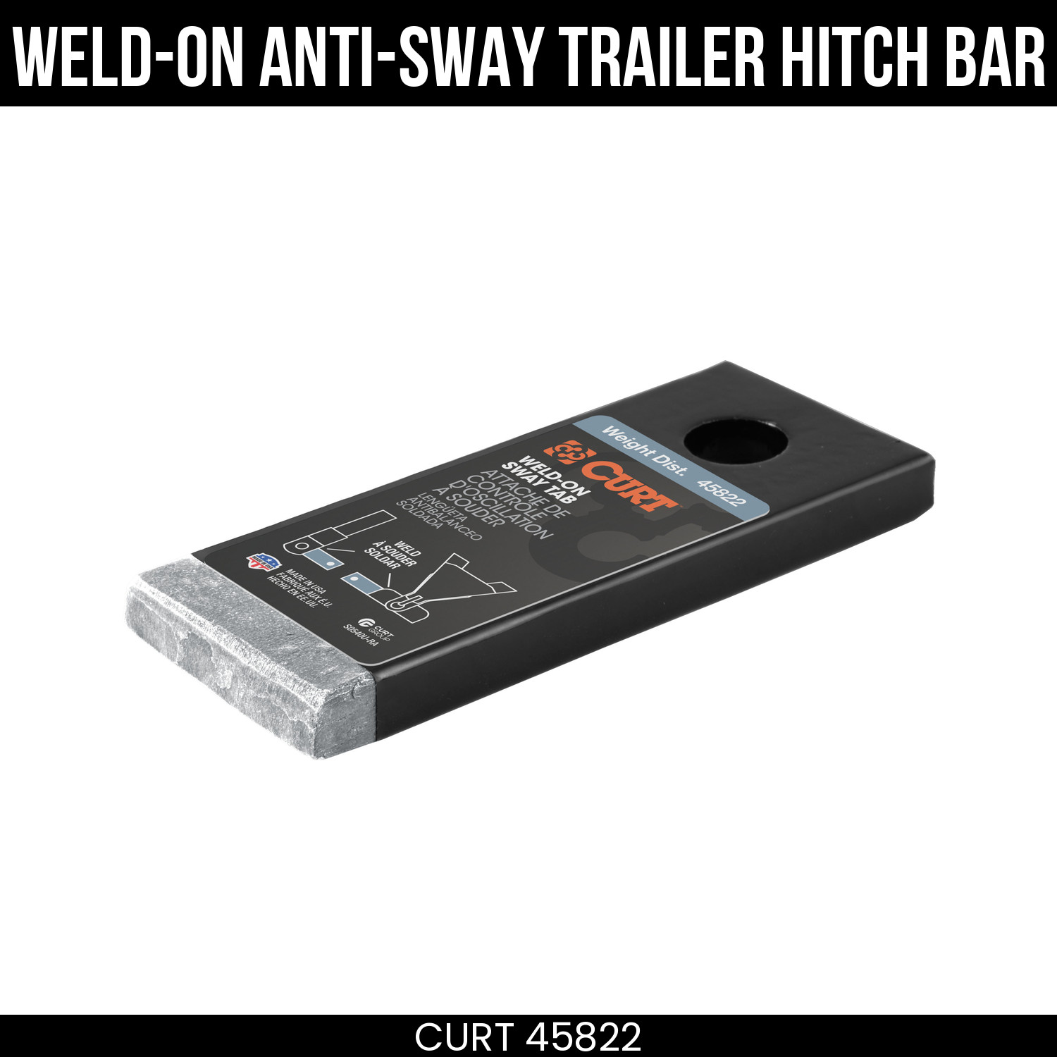 CURT Weld-On Anti-Sway Trailer Hitch Bar with 5/8 Inch Ball Hole 45822
