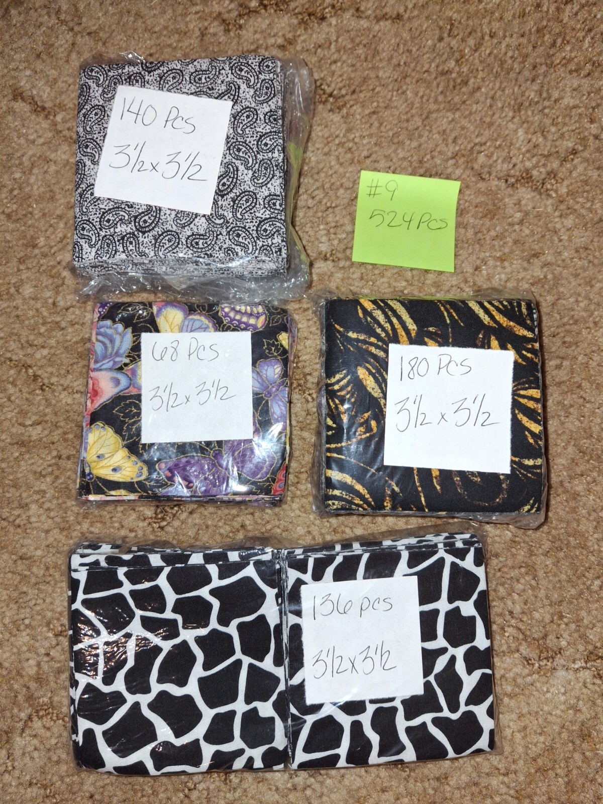 3.5 x 3.5 inch precut squares 100% cotton fabrics 524pcs total