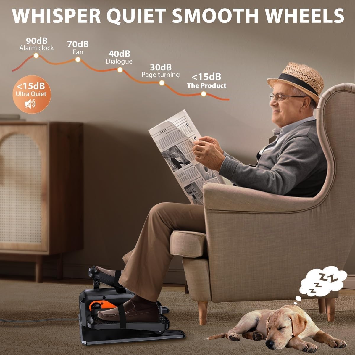 Quiet Under Desk Elliptical Machine with Remote, 15 Speeds, 5 Modes