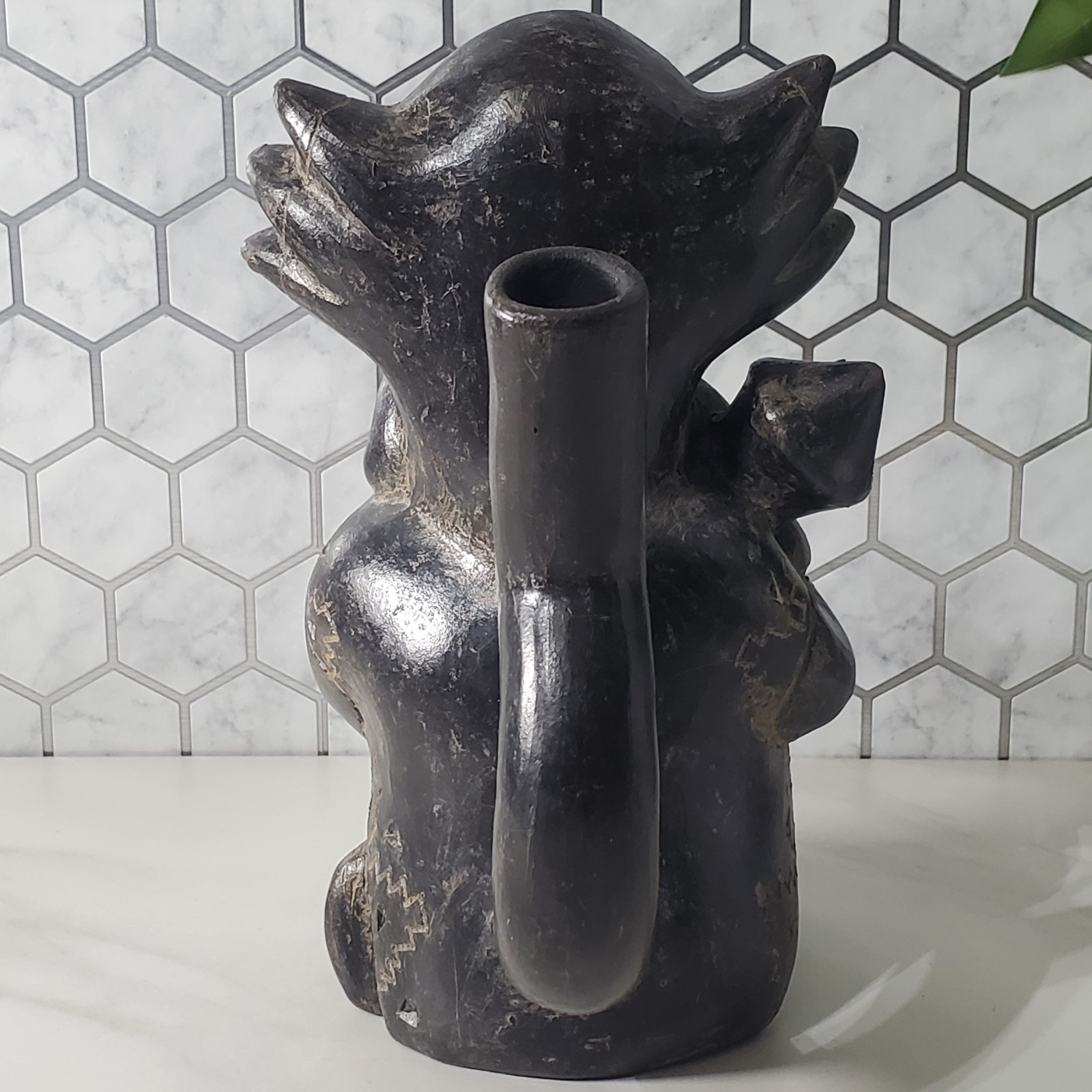 Pre Columbian Blackware Chimu Inca Sitting Figural Vessel Replica
