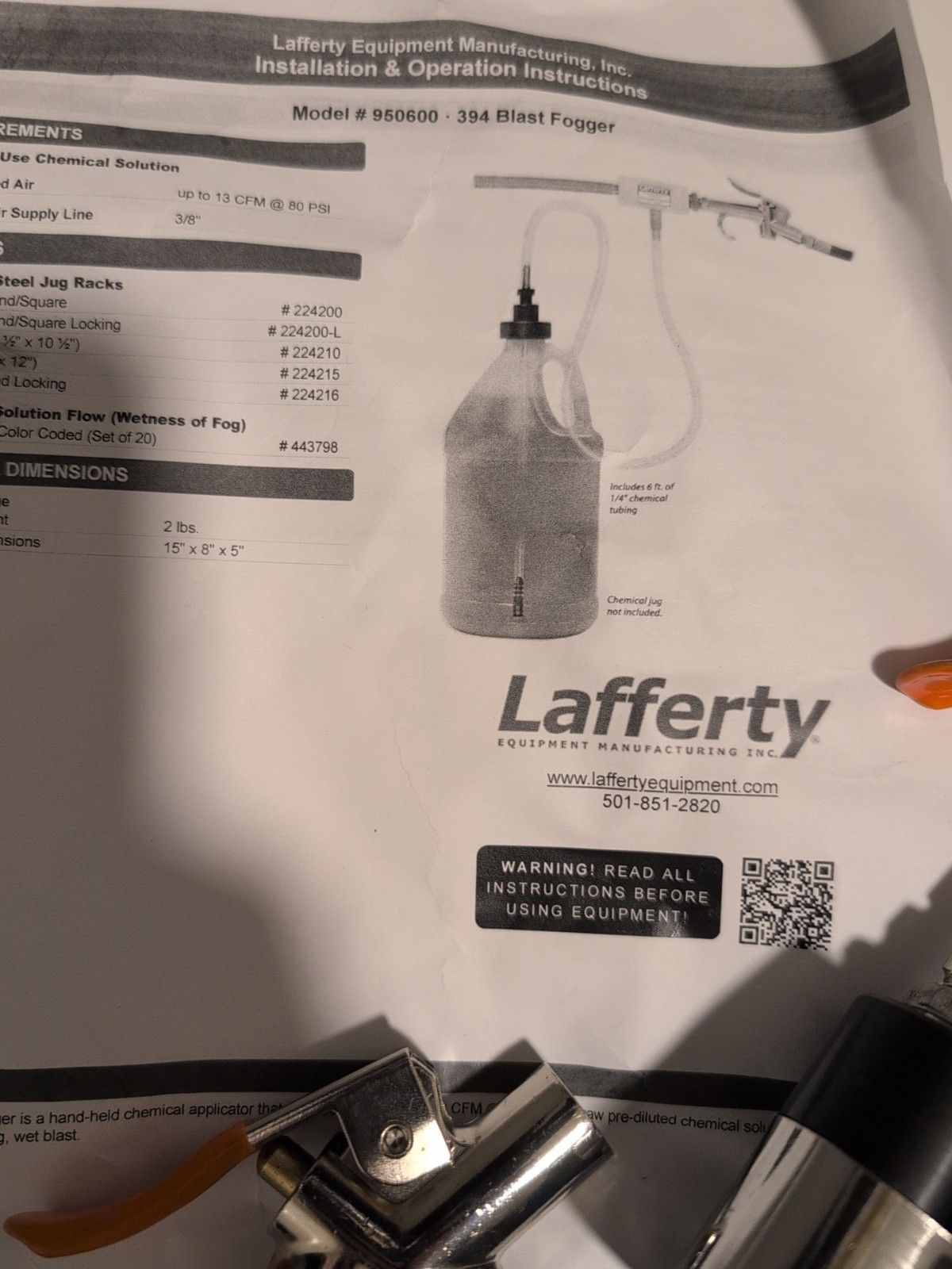 Lafferty LAVO Fogger Mister Pneumatic Model 950600 394 Blast Fogger