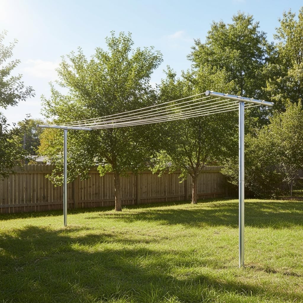 Steel Outdoor Clothesline Single T-Post, Silver