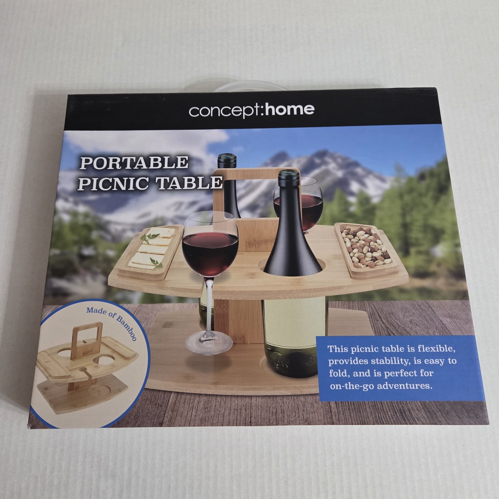 Portable Bamboo Picnic Table by Concept Home New In Box