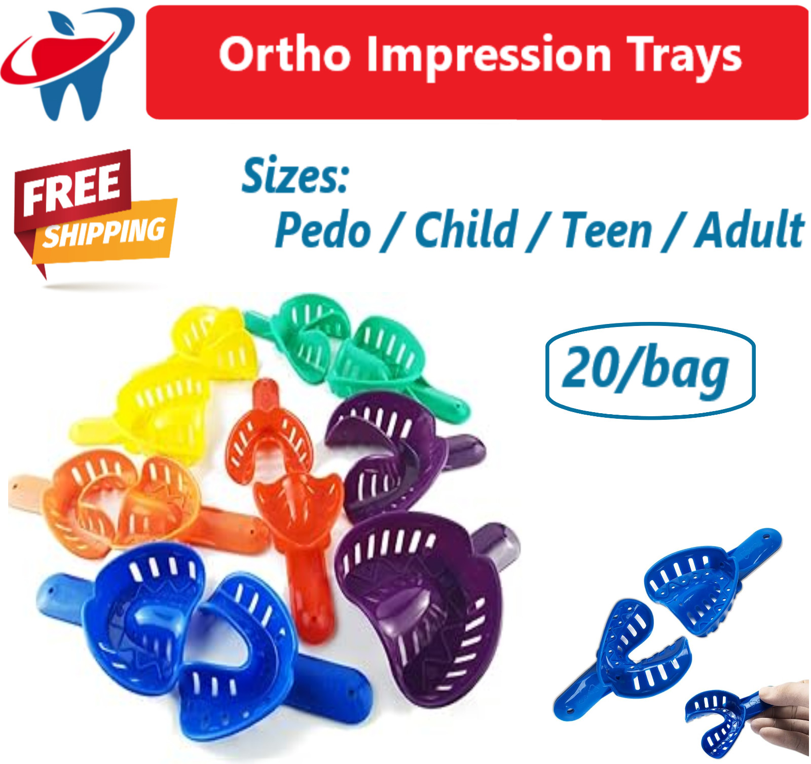 Dental Ortho Impression Trays Perforated Disposable For Child/Pedo  Adult 20/Bag