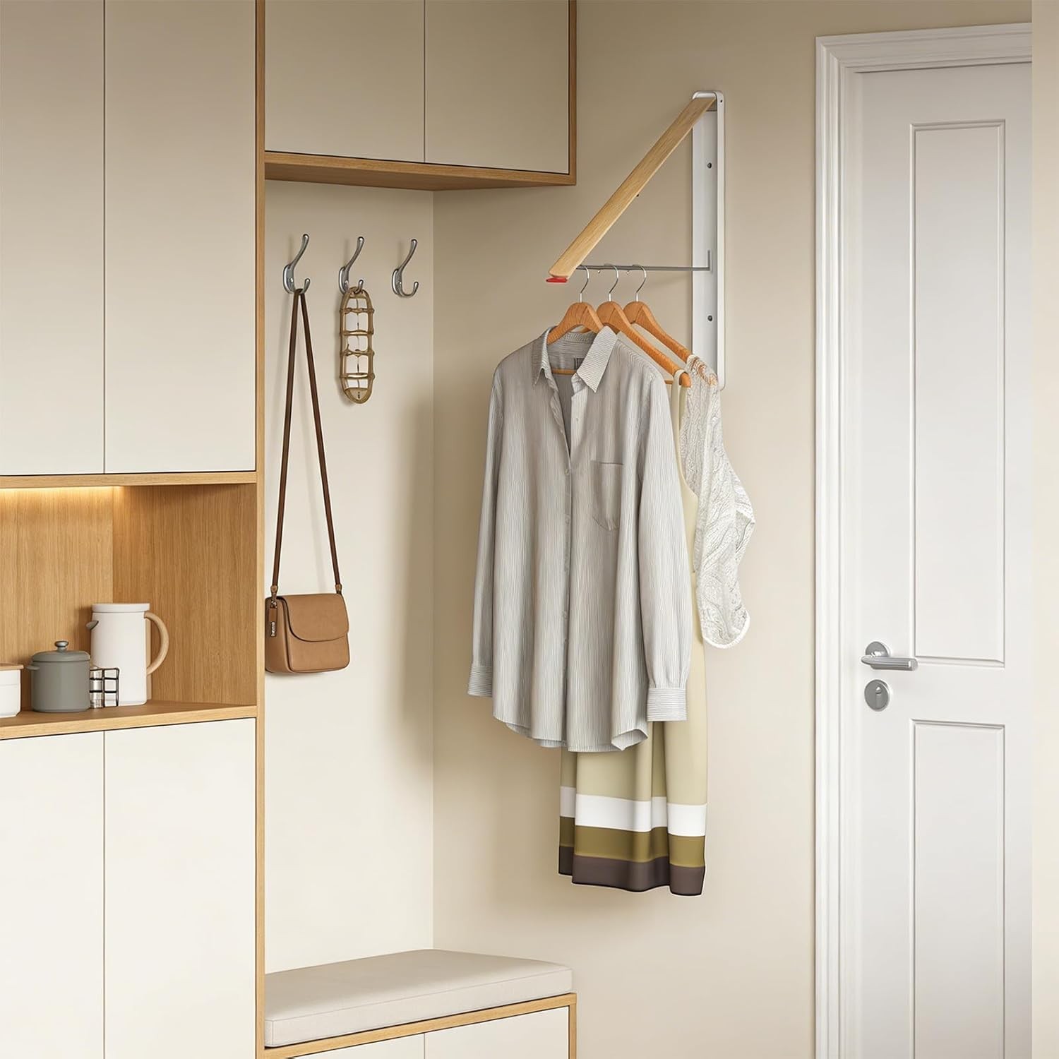 Clothes Drying Rack Wall Mounted for Laundry, Retractable & Foldable Clothes Han