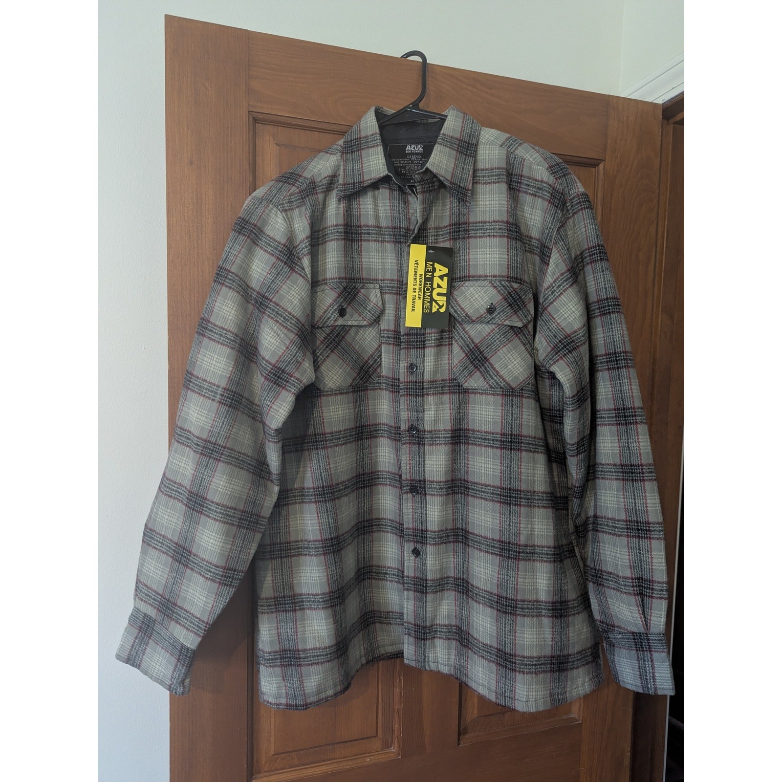 NWT Azur Men Hommes Plaid Lined Workwear Shirt Jacket Flannel Size Large