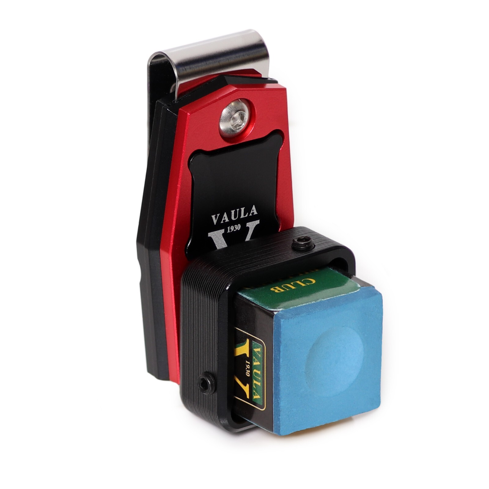 VAULA Billiard Metal Magnetic Pool Cue Chalk Holder with Chalk Red/Black