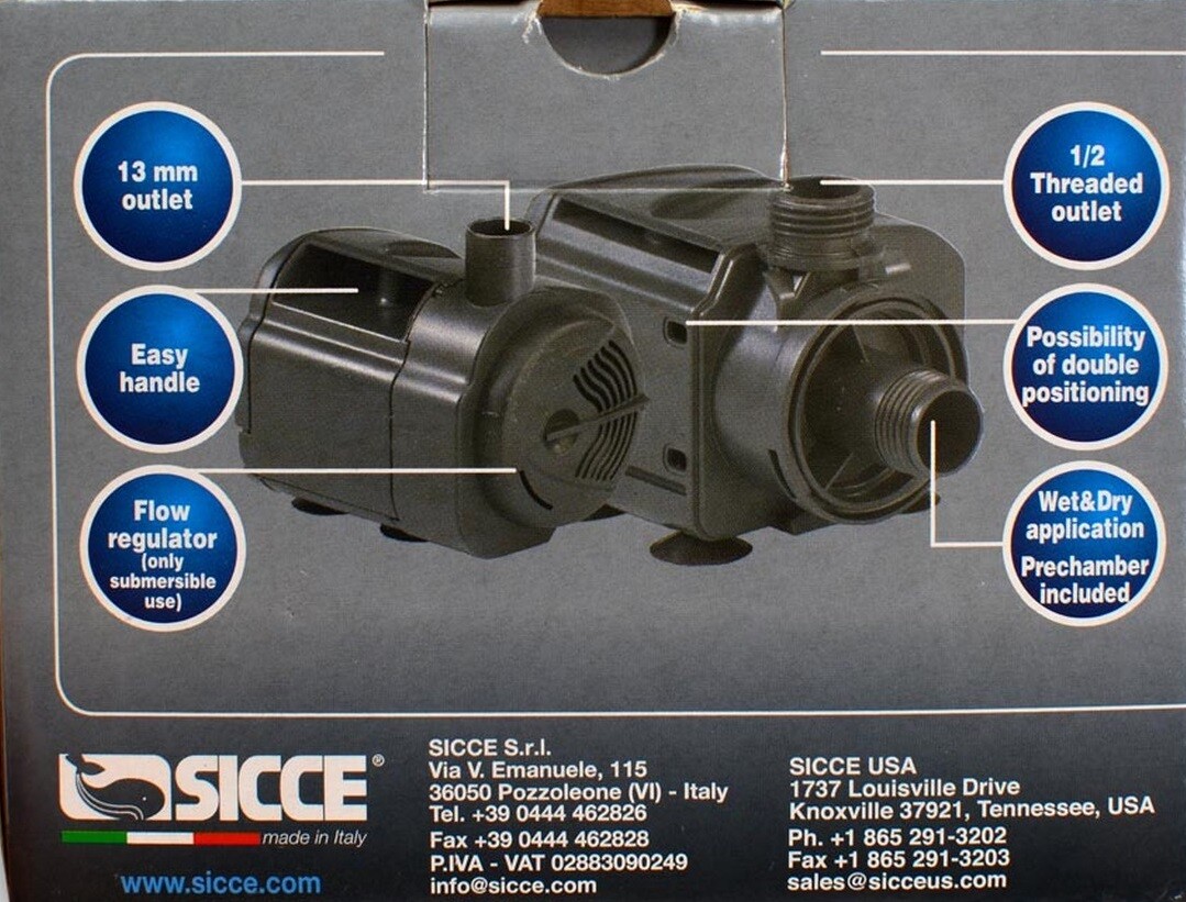 SICCE 1300 MULTI FUNCTION QUIET SUBMERSIBLE AQUA CIRCULATION PUMP 320 GPH SIC608