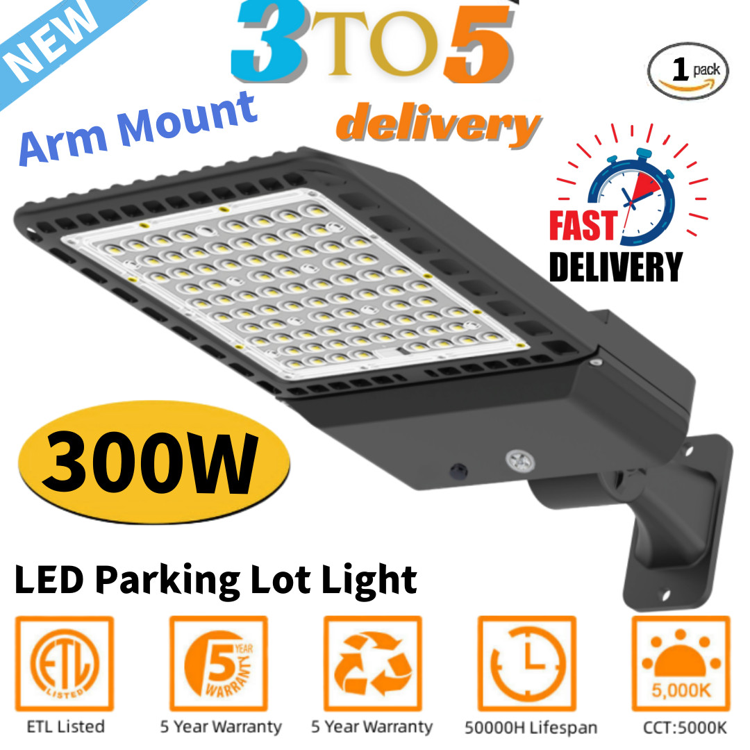 300W LED Parking Lot Lighting with Photocell 42000LM Commercial Street Area Lamp