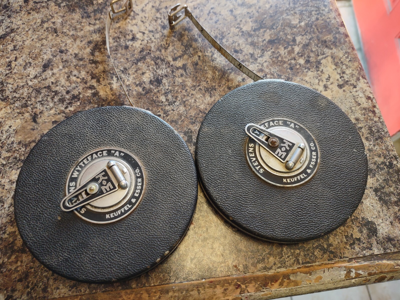 2 Vintage Keuffel & Esser Co  (K & E)  Black & Silver 100FT Measuring Tape (s)