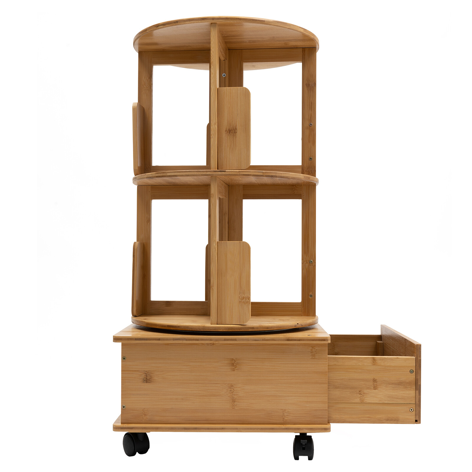 2 Tiers 360° Rotating End Table Nightstands Bedside Table Bookcase W/ Wheels