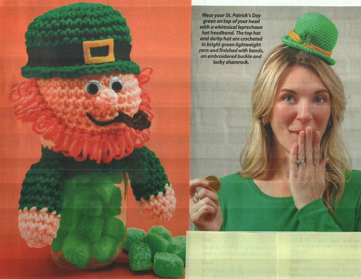 LEPRECHAUN JAR TOPPER & 2 HATS ST PATRICK'S DAY CROCHET PATTERN INSTRUCTIONS