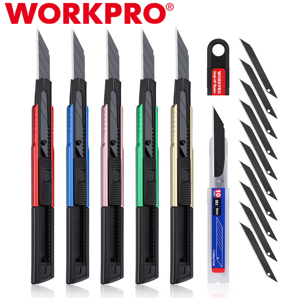 WORKPRO 5PCS Utility Knife Retractable Snap-off Blade Heavy Duty Box Cutter Set