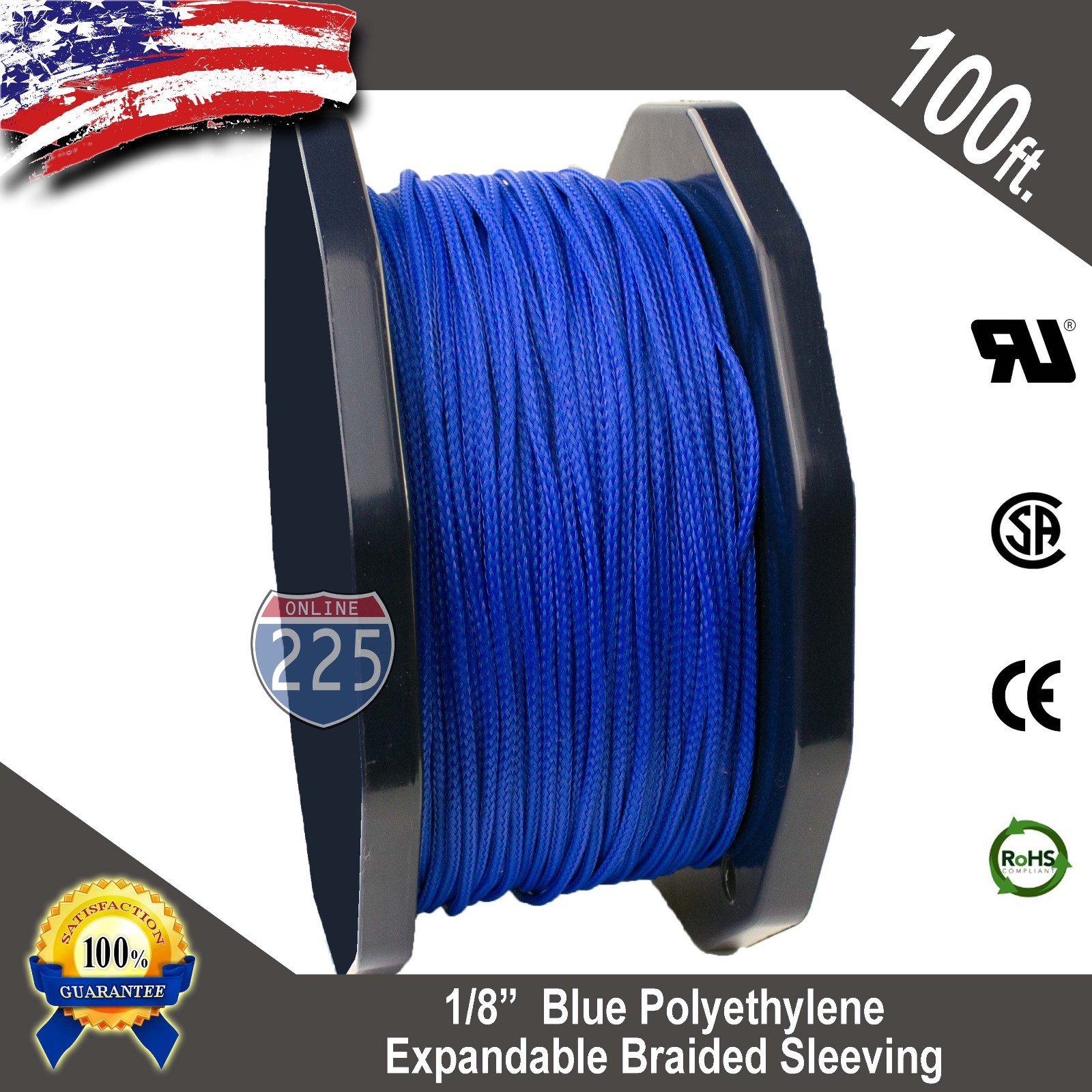 100 FT 1/8" Blue Expandable Wire Cable Sleeving Sheathing Braided Loom Tubing US