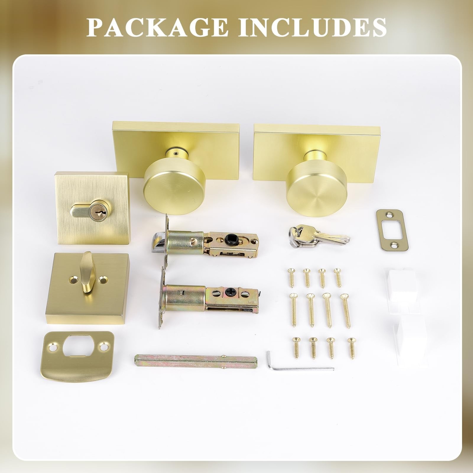 Brushed Gold Front Door Lock Set, Satin Brass Entry Door Knobs with Deadbolt ...