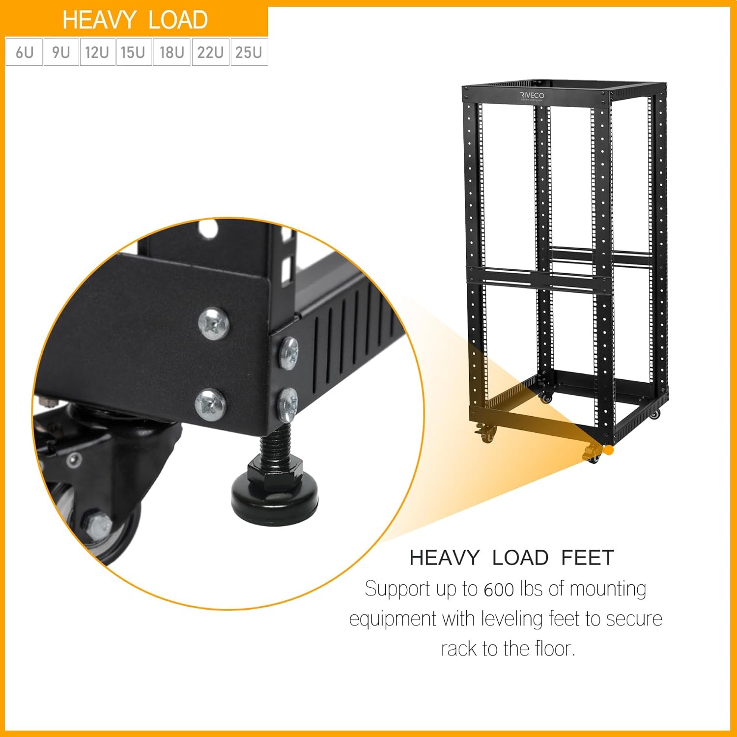 9U 19 Inch Open Frame Server Rack Black