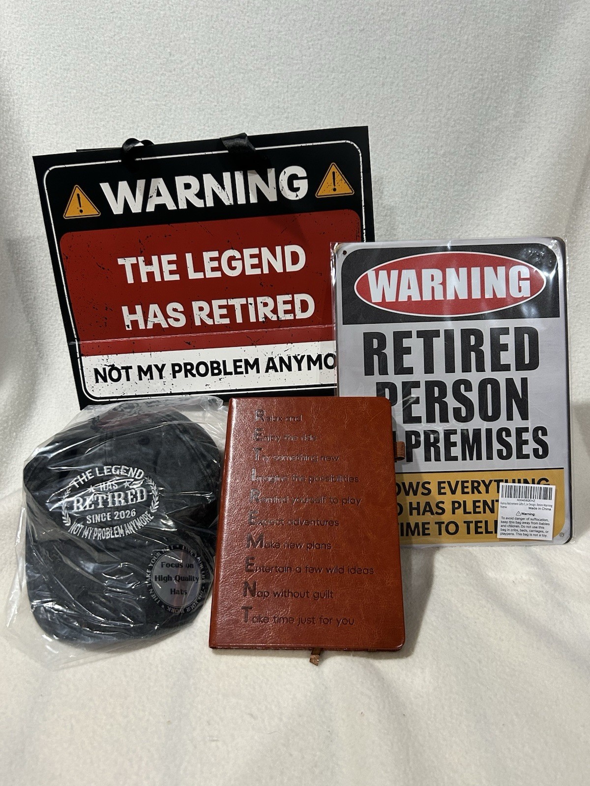 Lot/ SET  2026 Retirement Gifts CAP, JOURNAL, SIGN Gift bag