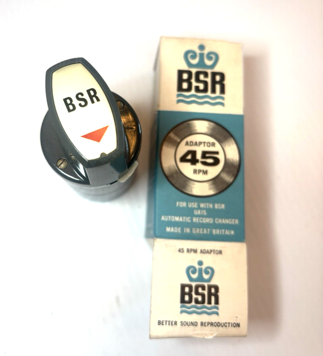 GRAY BSR 45 RECORD ADAPTER SPINDLE ADAPTOR NOS BLUE BOX GREAT BRITAIN